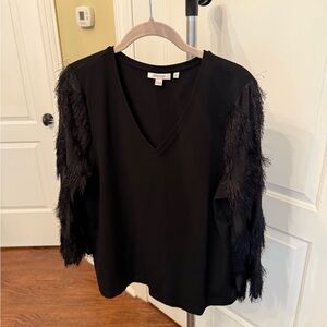 Chico’s Black Blouse with Fringe Sleeves